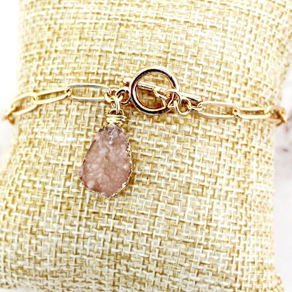 LIGHT ROSE DRUZY PENDANT TOGGLE BRACELET